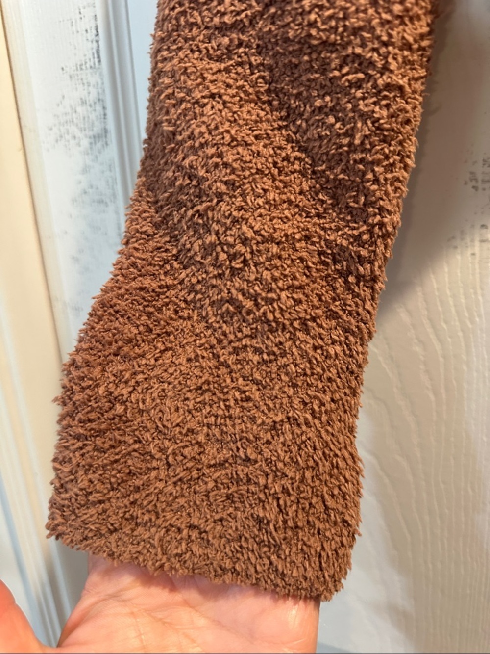 Anthropologie Daily Practice Brown V-Neck Faux Wrap Fuzzy Boucle Sweater Top S - Picture 6 of 7